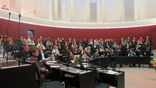 Blick in den Luzerner Kantonsratssaal während einer Veranstaltung des Netzwerks «Frauen Luzern Politik».