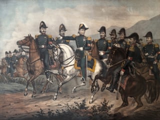 Gemälde einer Gruppe berittener Soldaten.