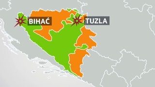 Kartenausschnitt von Bosnien-Herzegowina mit den Gebieten der Republika Srpska
