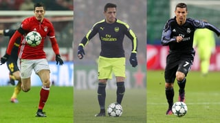Lewandowski (Bayern), Sanchez (Arsenal), Ronaldo (Real).