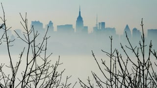 Skyline von New York im Nebel.