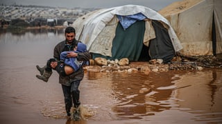 Überflutetes Flüchtlingscamp bei Idlib, Januar 2021.