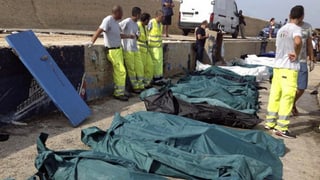 Grüne Leichensäcke auf Lampedusa.