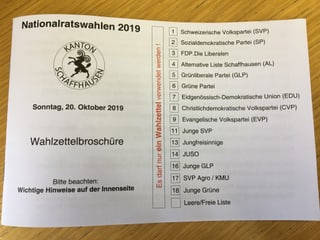 Wahlunterlagen Kanton Schaffhausen Wahlunterlagen Kanton Schaffhausen