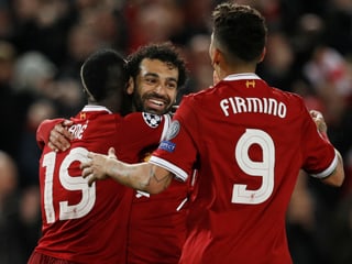 Sadio Mané, Mohamed Salah und Roberto Firmino (von links) jubeln