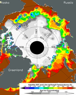Bild der Eisausdehnung rund um den Nordpol.