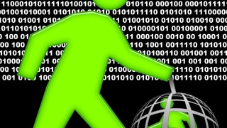 Grafische Darstellung Mensch mit Binärcodes im Hintergrund