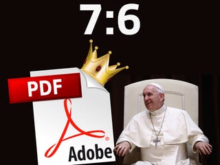 Papst Franziskus lacht einem PDF zu, das eine Krone trägt.