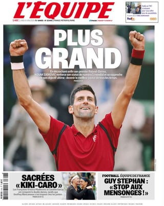 Novak Djokovic auf der Titelseite der L'Equipe