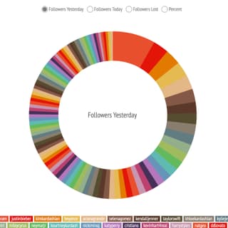 Eine Kreisscheibe mit farbigen Unterteilungen zeigt den Follower-Verlust der Instagram-Prominenz.