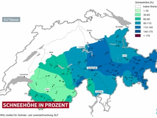 Prozentuale Schneeverteilung in den Alpen.