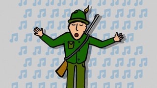 Zeichnung eines singenden Jägers.