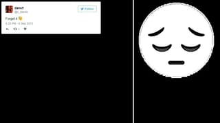 Links oben ein Tweet mit «Forget it», rechts ein trauriges Smiley.