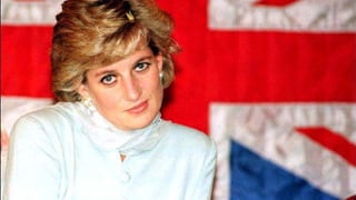 Porträt von Lady Diana mit britische Flagge im Hintergrund