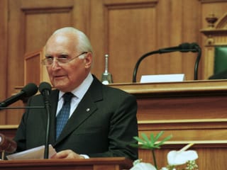 President of Italy Oscar Luigi Scalfaro during his speech in the National Council Chamber.