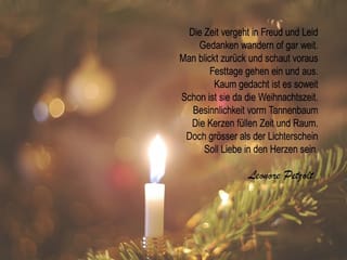 Ein Gedicht auf einem Bild mit einer Weihnachtsbaumkerze.