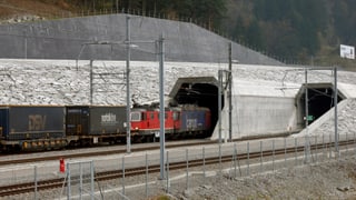 Der Gotthardtunnel mit Güterzügen davor