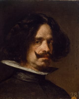 Ein Selbstporträt von Velázquez: Er malte sich mit Schnauz, langem Bob-Haarschnitt und hohem Kragen. Ein Selbstporträt von Velázquez: Er malte sich mit Schnauz, langem Bob-Haarschnitt und hohem Kragen.
