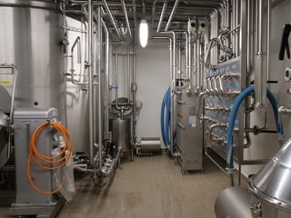 Tanks in einer modernst eingerichteten Käserei. 