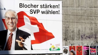 Plakat der SVP mit Christoph Blocher. Plakat der SVP mit Christoph Blocher.