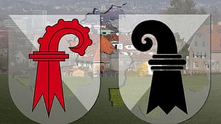 Wappen der beiden Kantone Basel und Basel-Landschaft.