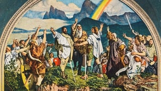 eine farbenfrohe Darstellung von Männern in Gewändern, die etwas schwören eine farbenfrohe Darstellung von Männern in Gewändern, die etwas schwören