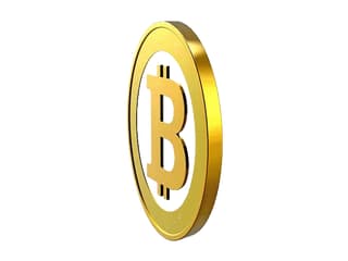 Eine fiktive Bitcoinmünze dreht sich Eine fiktive Bitcoinmünze dreht sich