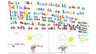 Brief mit Kinderschrift und Zeichnungen.