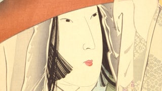 Ein Holzschnitt-Porträt von Sei Shonagon.