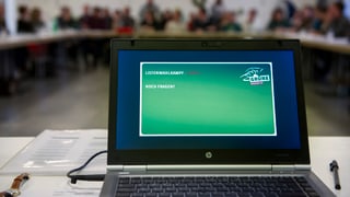 Ein Laptop mit dem Parteilogo der Grünen im Vordergrund.