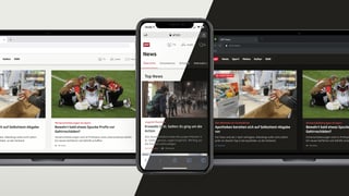 Notebook und Smartphone zeigen SRF.ch im Light und Dark Mode