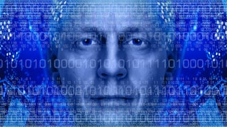 Mann vor digitalem Hintergrund.