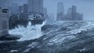 Eine riesige Flutwelle bricht über New York hinein.