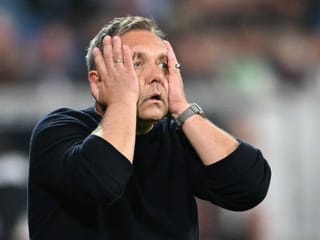 Trainer André Breitenreiter macht eine Grimasse.