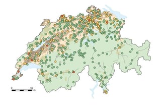 Landkarte der Schweiz mit Messstellen.