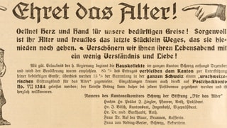 Mit diesem Inserat im «Bote der Urschweiz» sammelte die Pro Senectute 1919 Spenden für bedürftige Schwyzerinnen und Schwyzer.