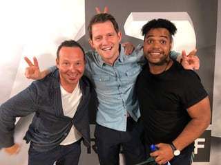 Claudio Zuccolini, Fabian Unteregger und Kiko nach ihrem Auftritt am Comedy-Zmorge.