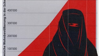 Ausschnitt eines Inserats mit Muslimin vor rotem Hintergrund