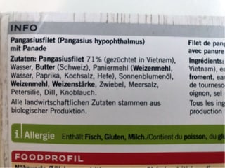 Produkteinformationen auf Schlemmerfilet-Verpackung.