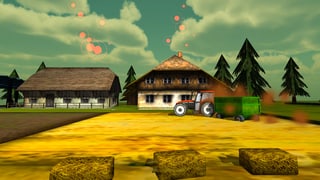 Ein Screenshot des Spiels Emission Impossible zeigt einen Traktor auf einem Bauernhof