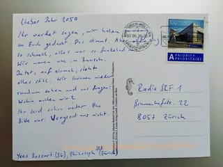 Postkarte von Yves Bossart (36), Philosoph aus Zürich.