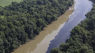Dunkle Flüssigkeit in einem Fluss Dunkle Flüssigkeit in einem Fluss