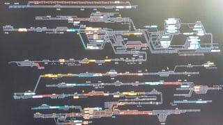 Foto eines Monitors mit einem Netzplan der SBB. Viele bunte Linien, für Laien ein Chaos.