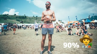 Ein Mann in Badehose hält ein Bier Ein Mann in Badehose hält ein Bier