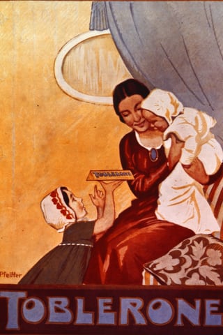 Ein Werbeplakat für Toblerone-Schokolade um 1900