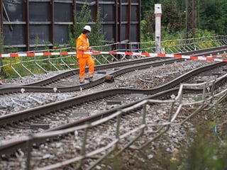 Mehrere nach unten abgesunkene Gleise.