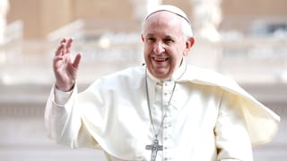 Der Papst winkt dem Publikum zu.