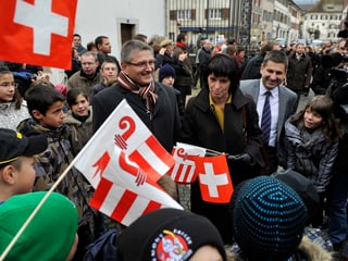 Bundespräsidentin Doris Leuthard beim Empfang in Delsberg.