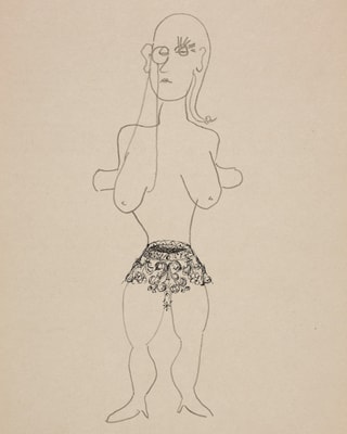 Auf einem Papier ist eine Krone abgedruckt, die auf dem Kopf steht. Um sie herum ist eine nackte Frauenfigur mit grossen Brüsten gezeichnet, die Krone bildet ihre Unterhose. Auf einem Papier ist eine Krone abgedruckt, die auf dem Kopf steht. Um sie herum ist eine nackte Frauenfigur mit grossen Brüsten gezeichnet, die Krone bildet ihre Unterhose.