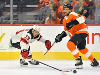 Nico Hischier im Spiel gegen die Philadelphia Flyers. Nico Hischier im Spiel gegen die Philadelphia Flyers.